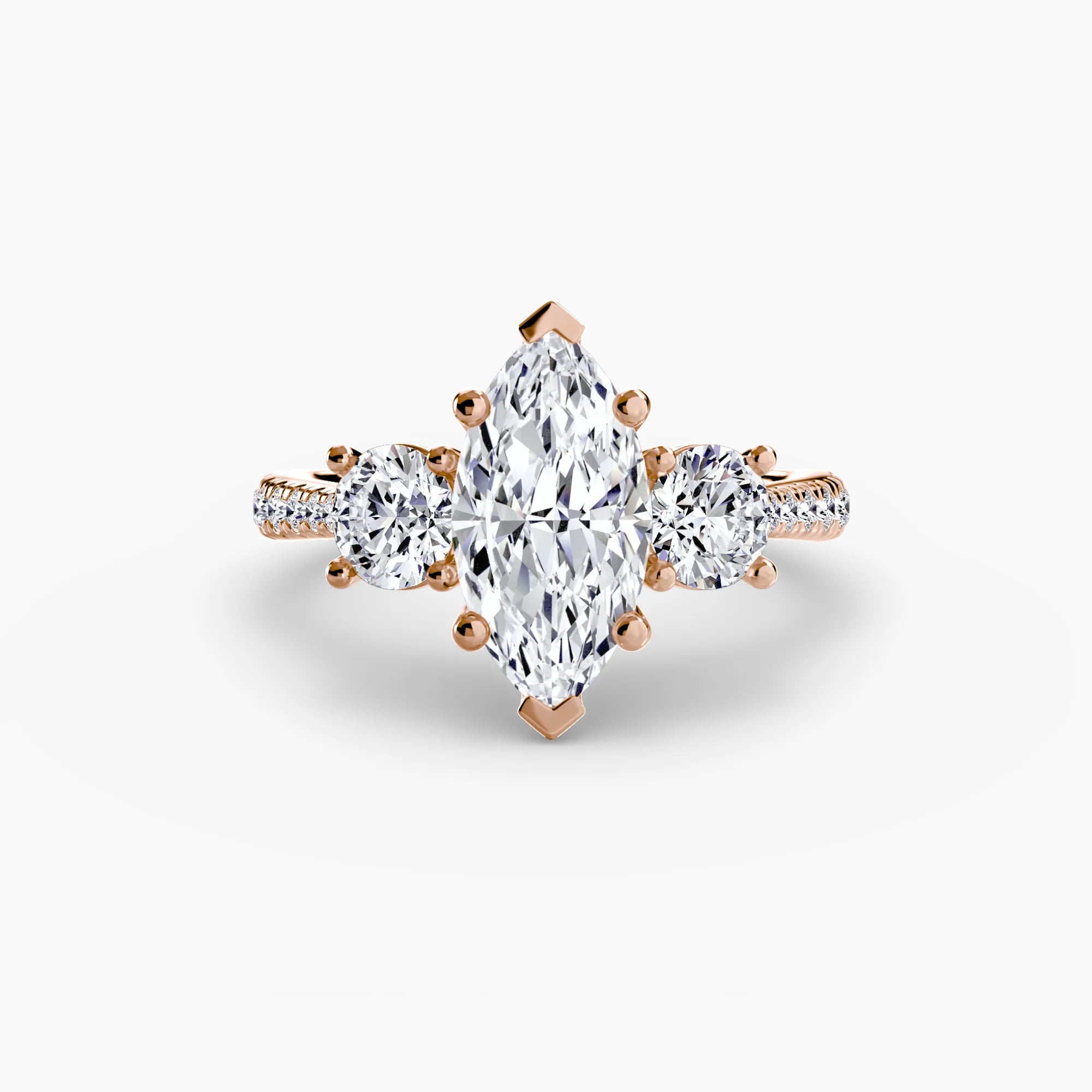 Marquise Three Stone Pavé Tapered Shank Ring
