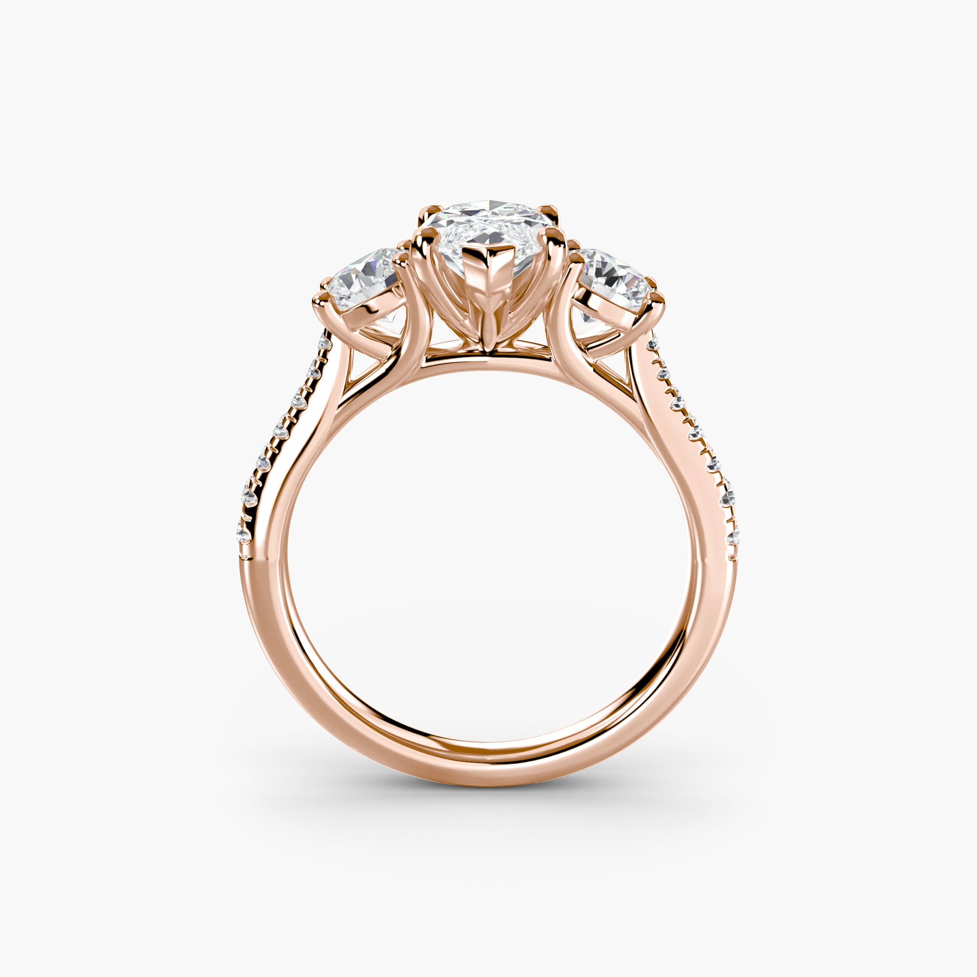 Marquise Three Stone Pavé Tapered Shank Ring