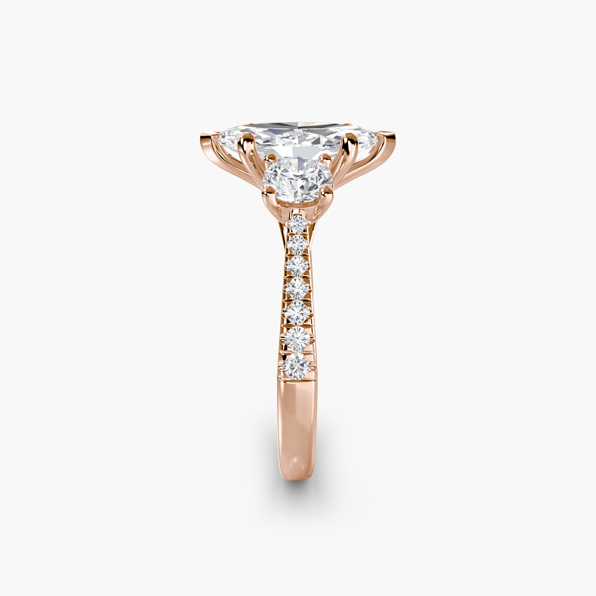 Marquise Three Stone Pavé Tapered Shank Ring