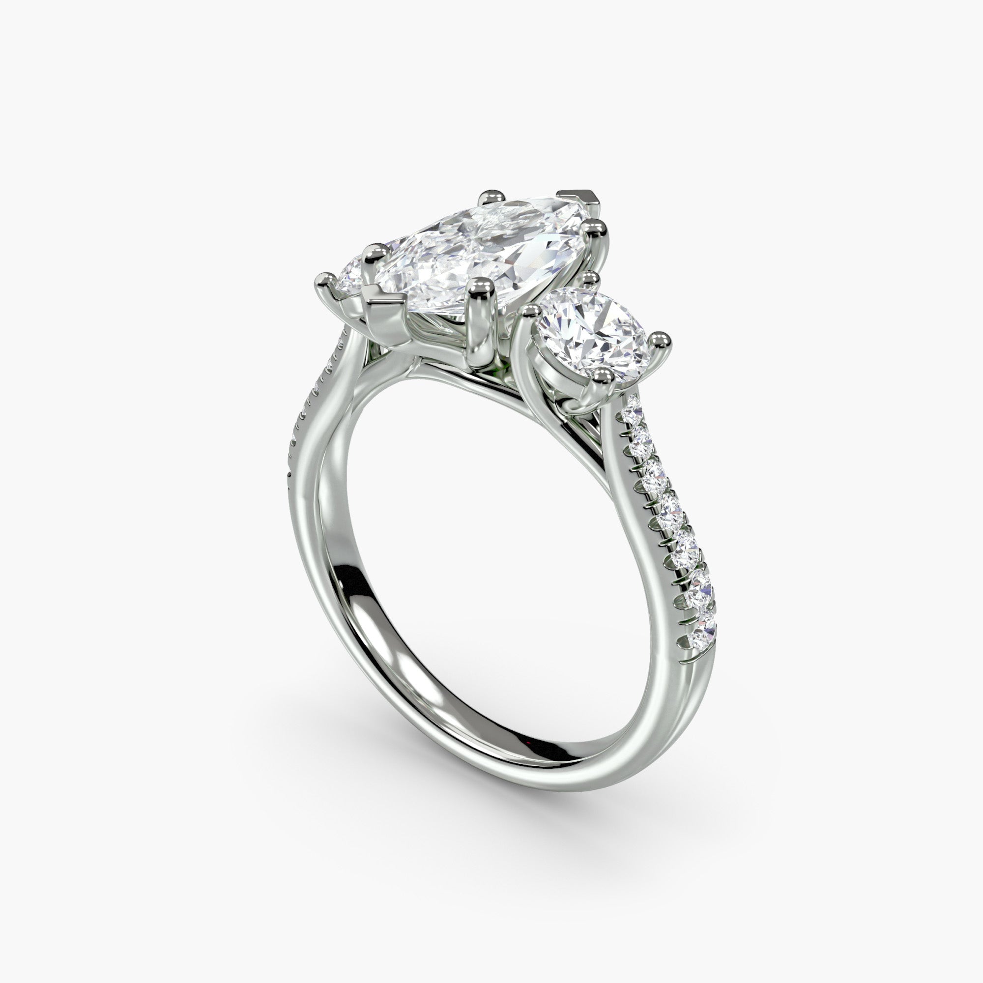 Marquise Three Stone Pavé Tapered Shank Ring