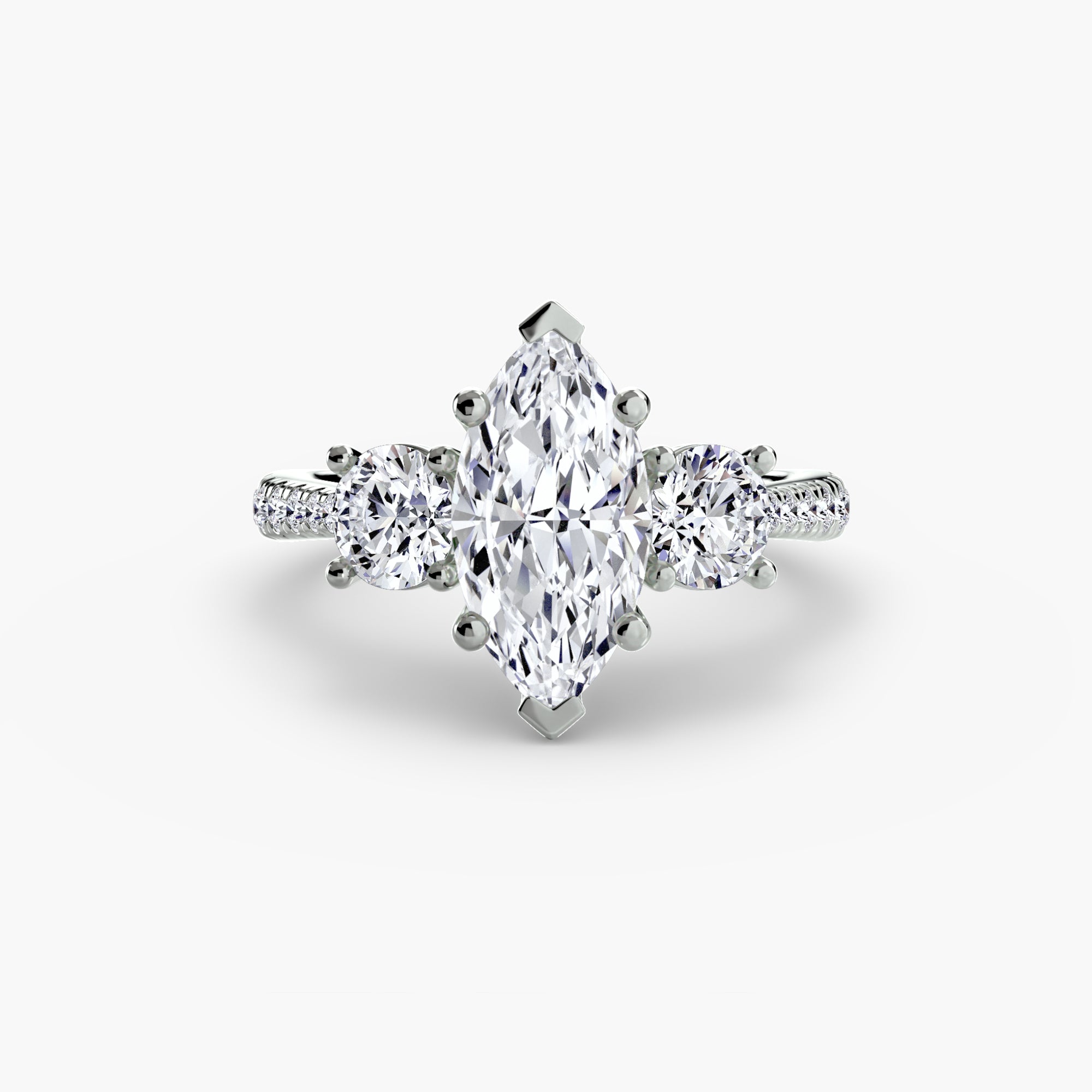 Three Stone Pavé Tapered Shank Ring