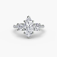 Marquise Three Stone Pavé Tapered Shank Ring