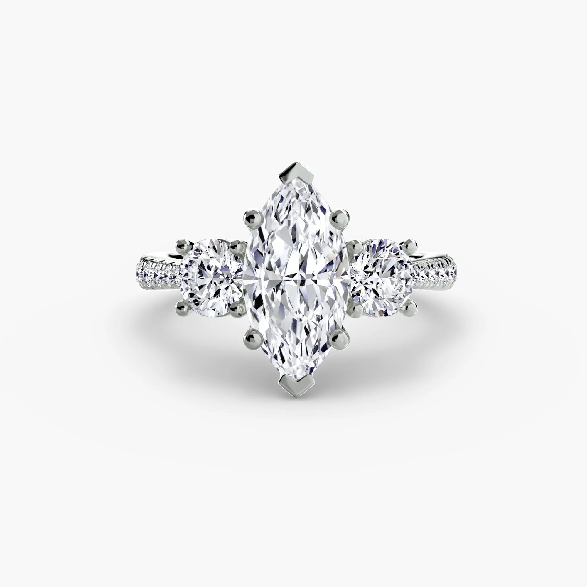 Marquise Three Stone Pavé Tapered Shank Ring