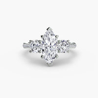 Three Stone Pavé Tapered Shank Ring