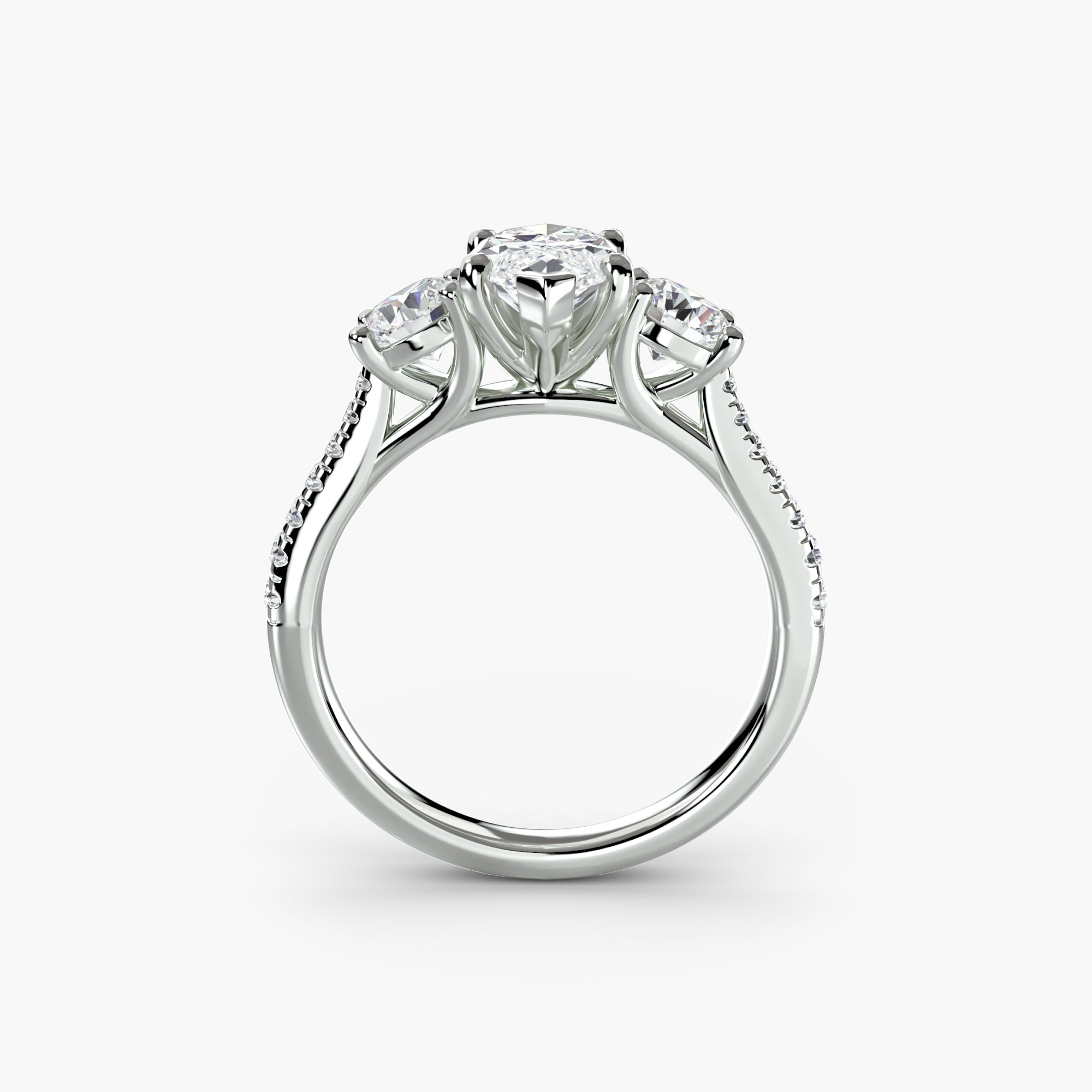 Marquise Three Stone Pavé Tapered Shank Ring