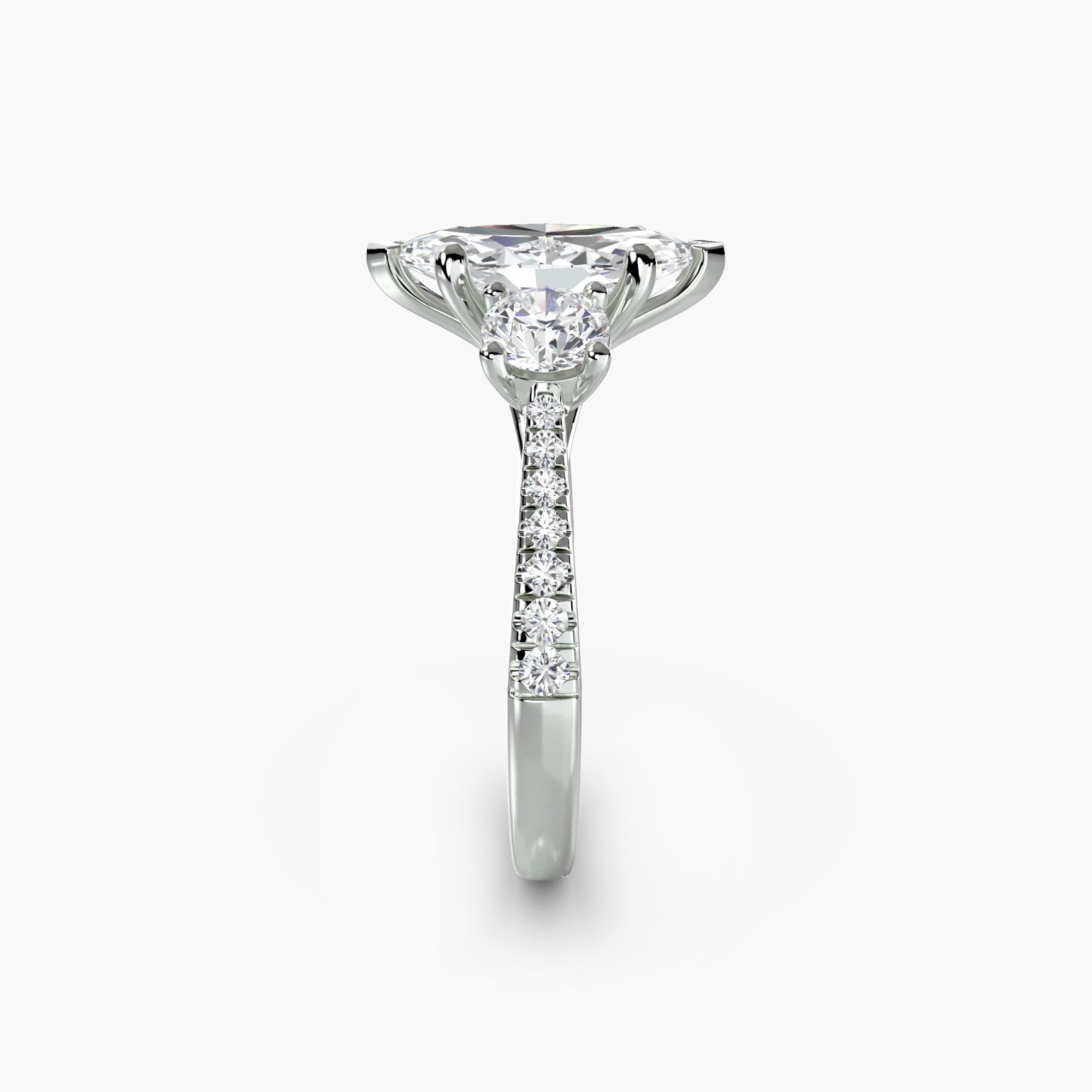 Marquise Three Stone Pavé Tapered Shank Ring