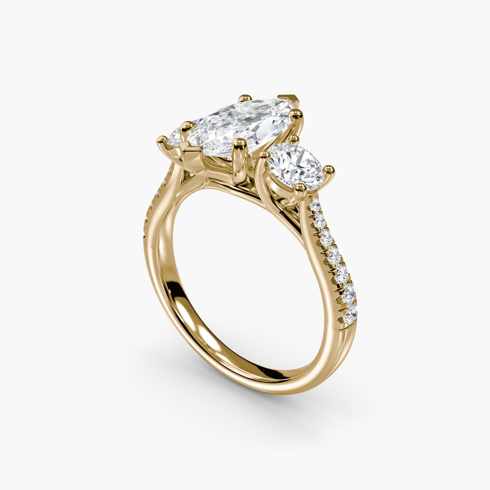 Marquise Three Stone Pavé Tapered Shank Ring