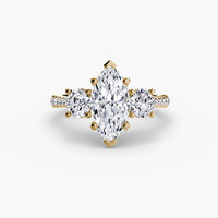 Three Stone Pavé Tapered Shank Ring