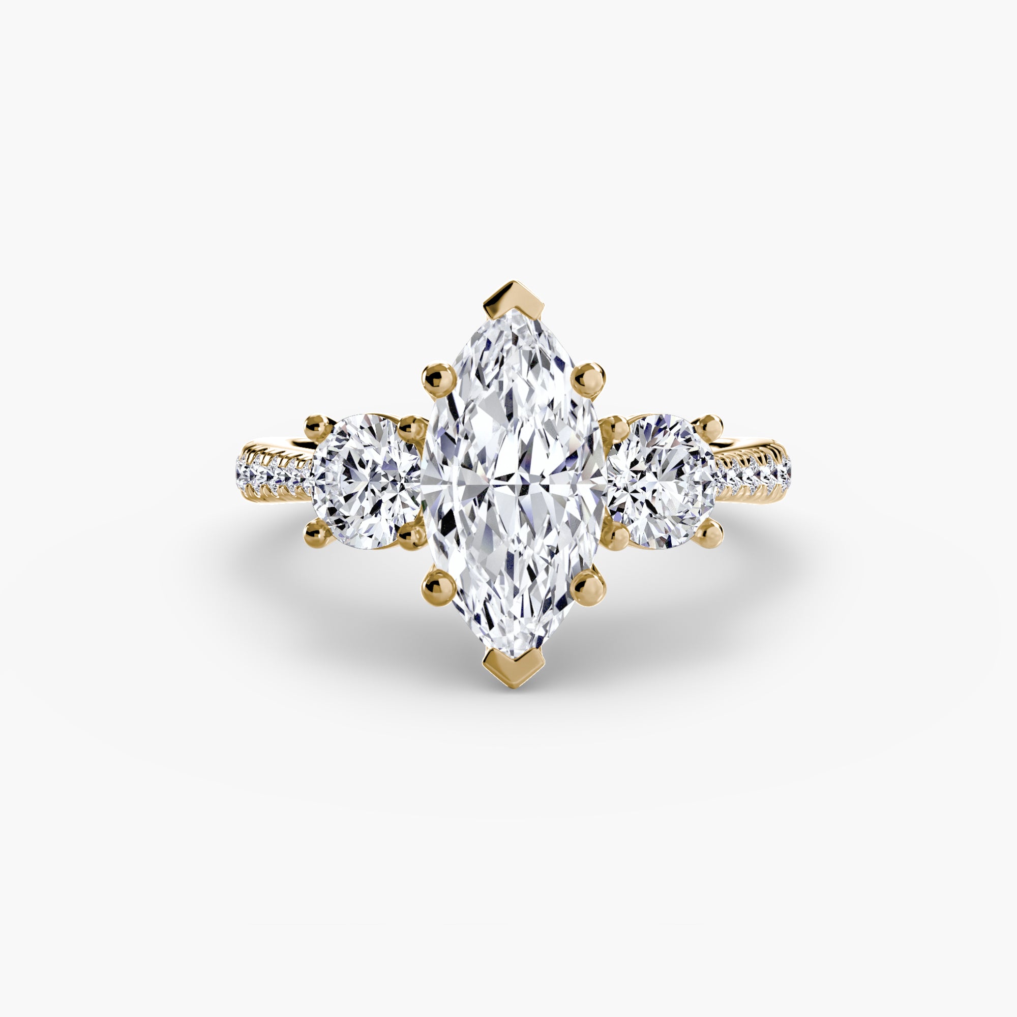 Three Stone Pavé Tapered Shank Ring