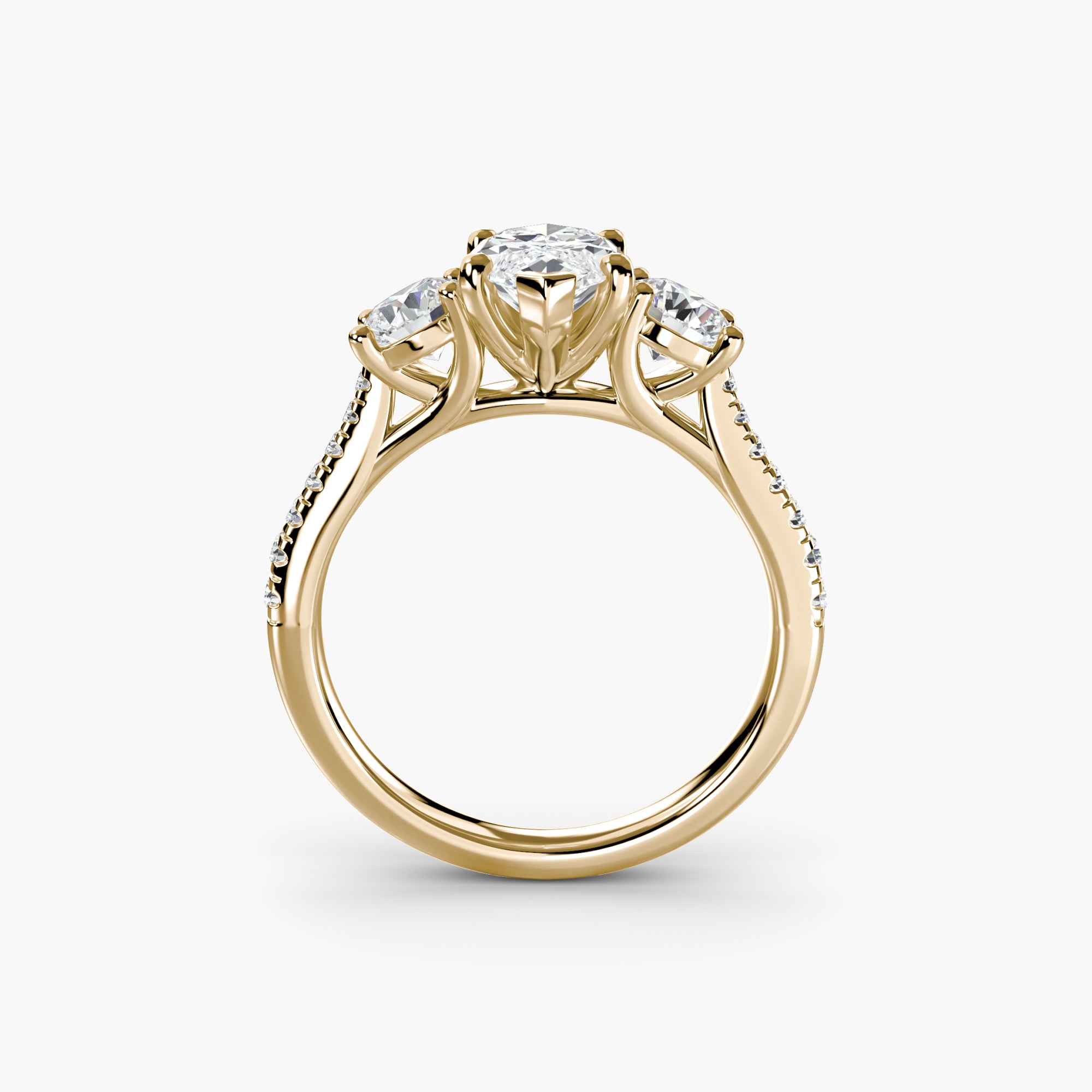 Marquise Three Stone Pavé Tapered Shank Ring