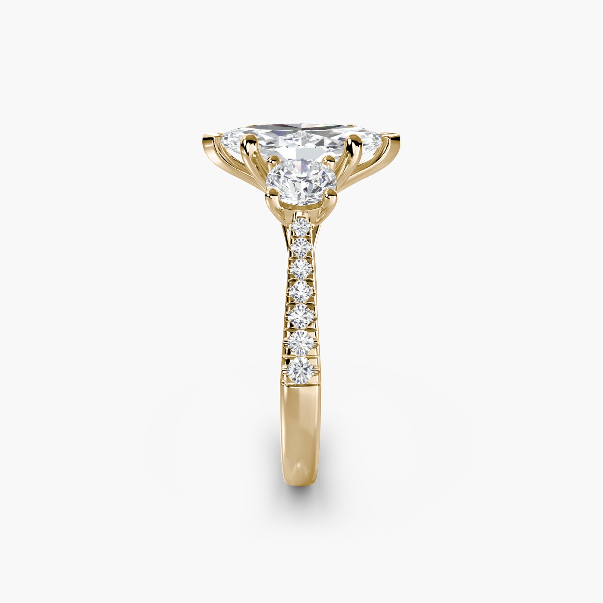 Marquise Three Stone Pavé Tapered Shank Ring