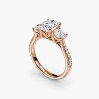 Oval Three Stone Pavé Tapered Shank Ring