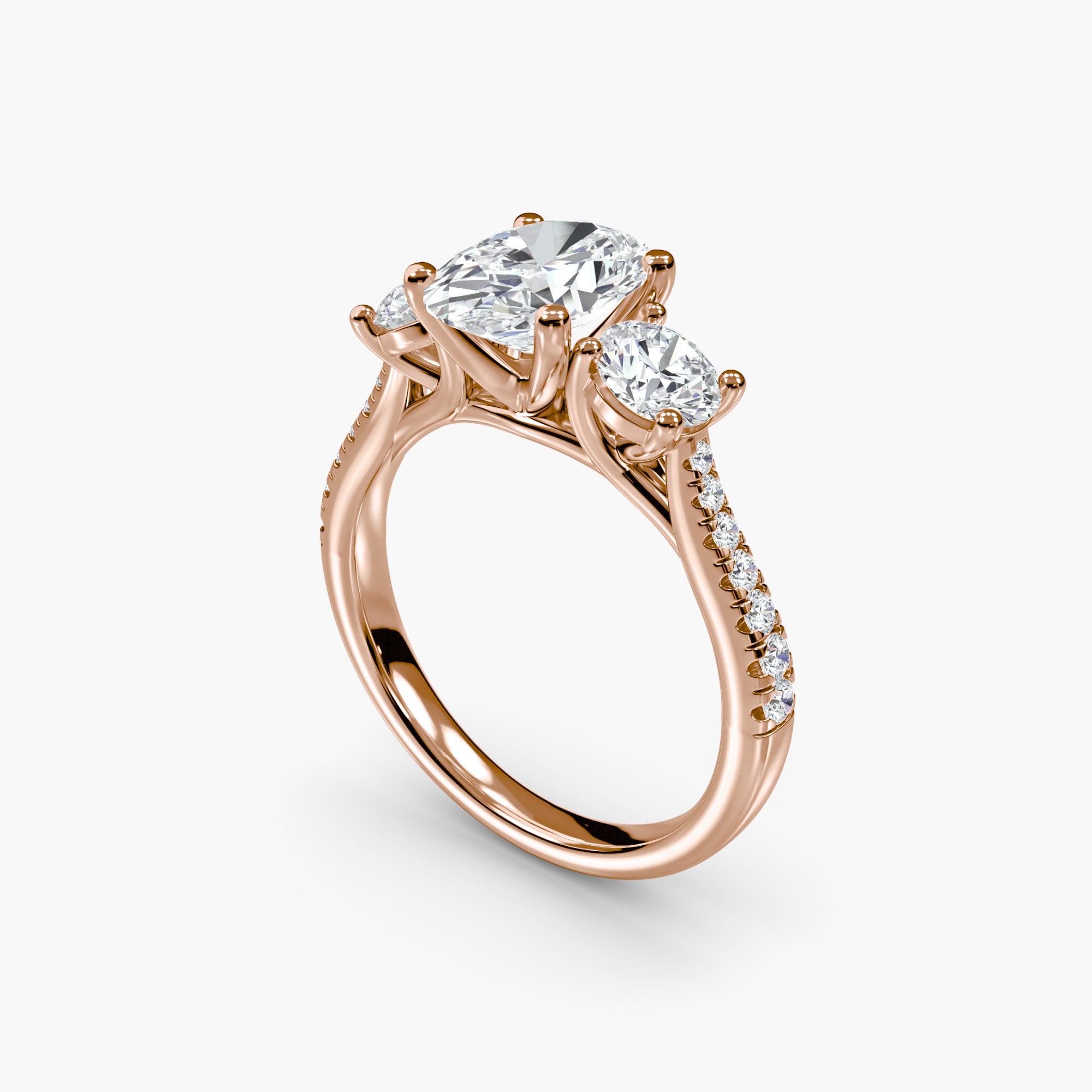 Oval Three Stone Pavé Tapered Shank Ring