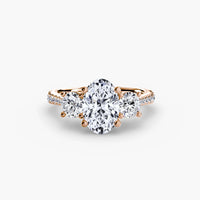 Oval Three Stone Pavé Tapered Shank Ring
