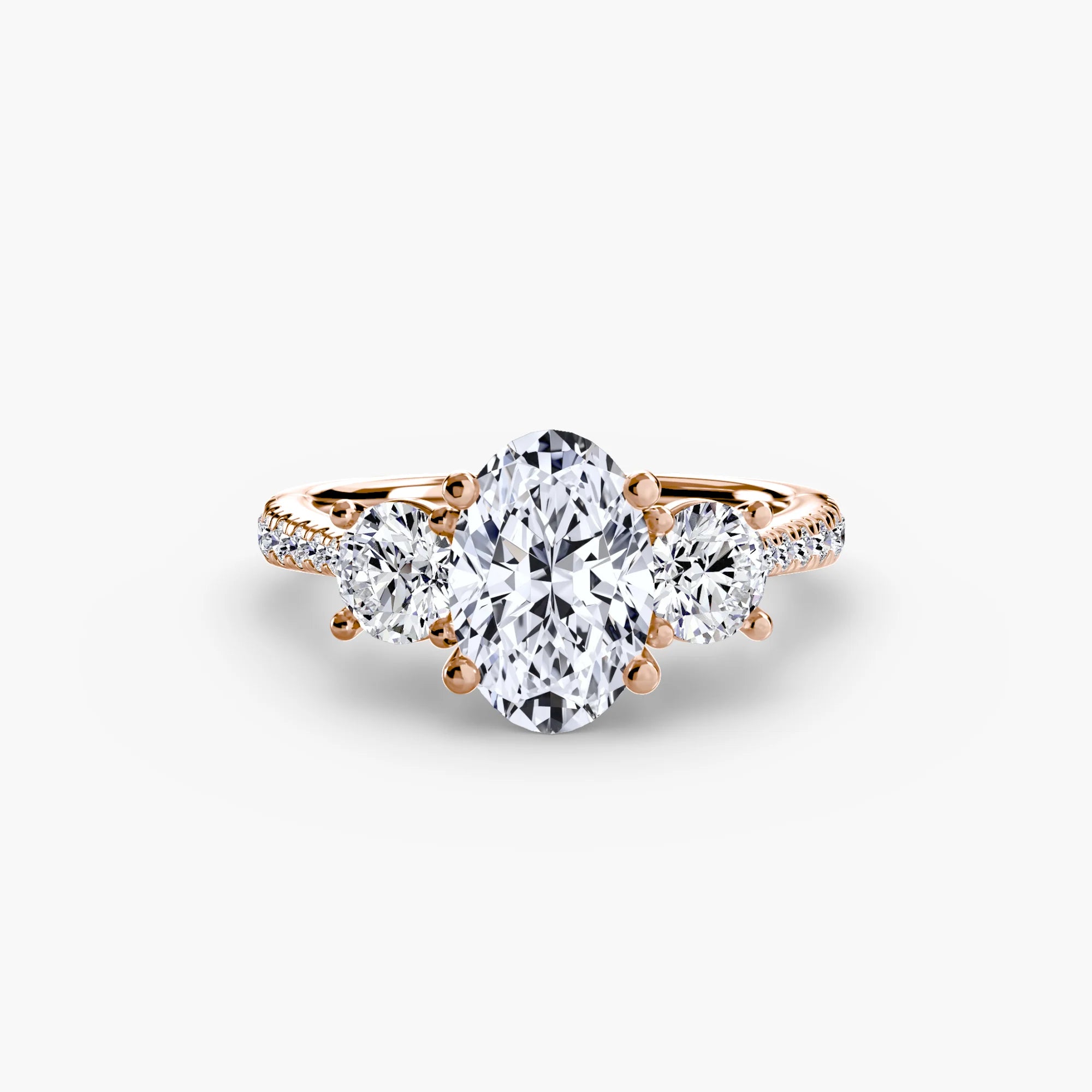 Oval Three Stone Pavé Tapered Shank Ring