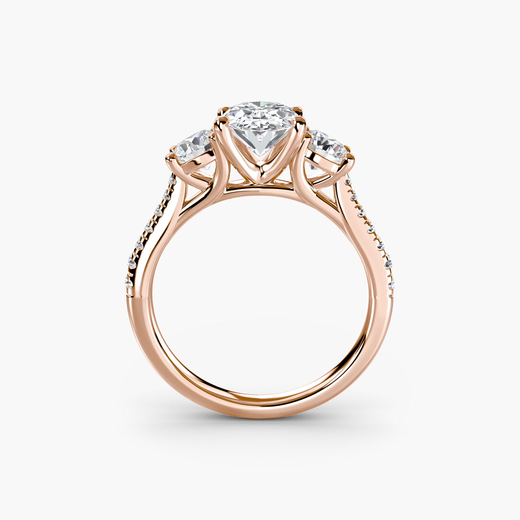 Oval Three Stone Pavé Tapered Shank Ring