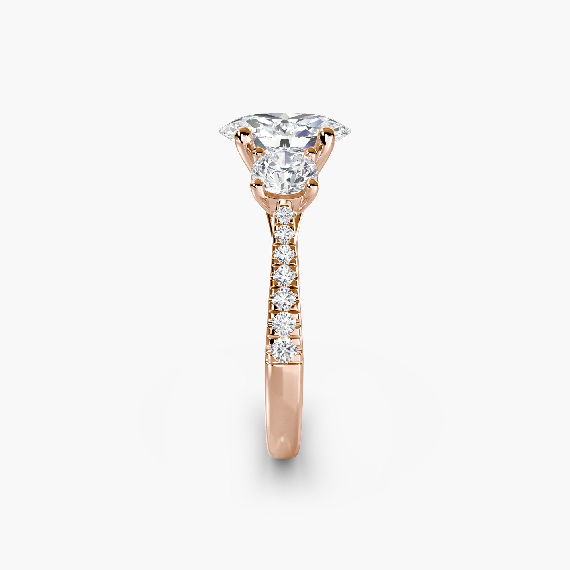 Oval Three Stone Pavé Tapered Shank Ring