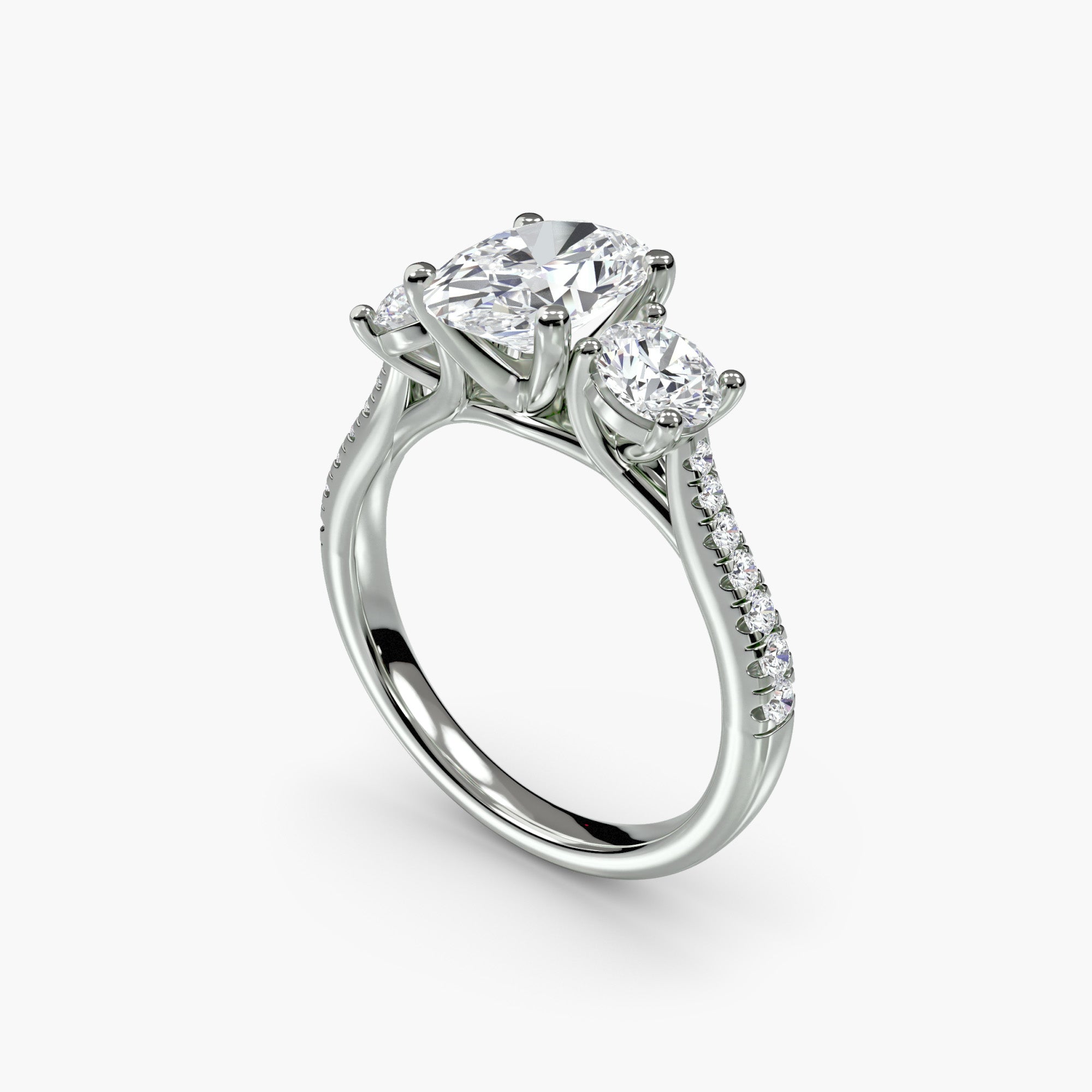 Oval Three Stone Pavé Tapered Shank Ring