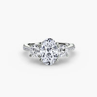 Oval Three Stone Pavé Tapered Shank Ring