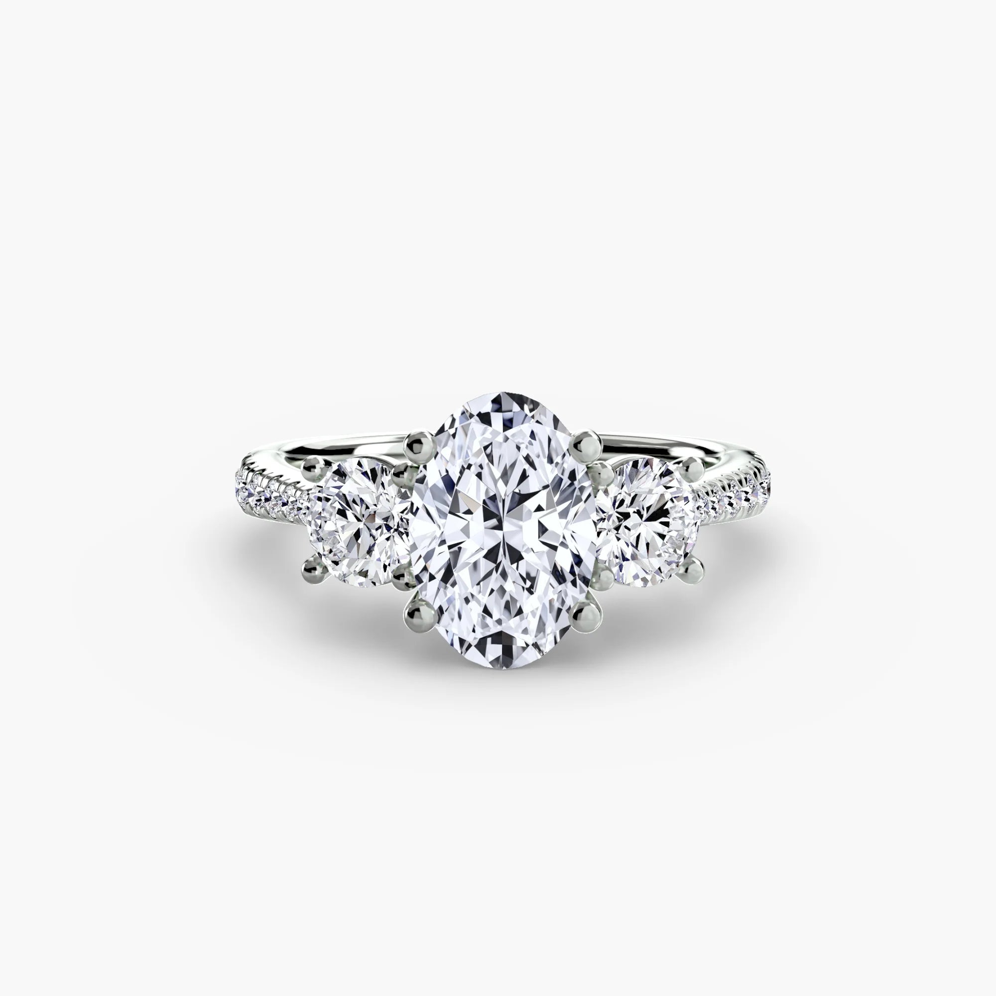 Oval Three Stone Pavé Tapered Shank Ring