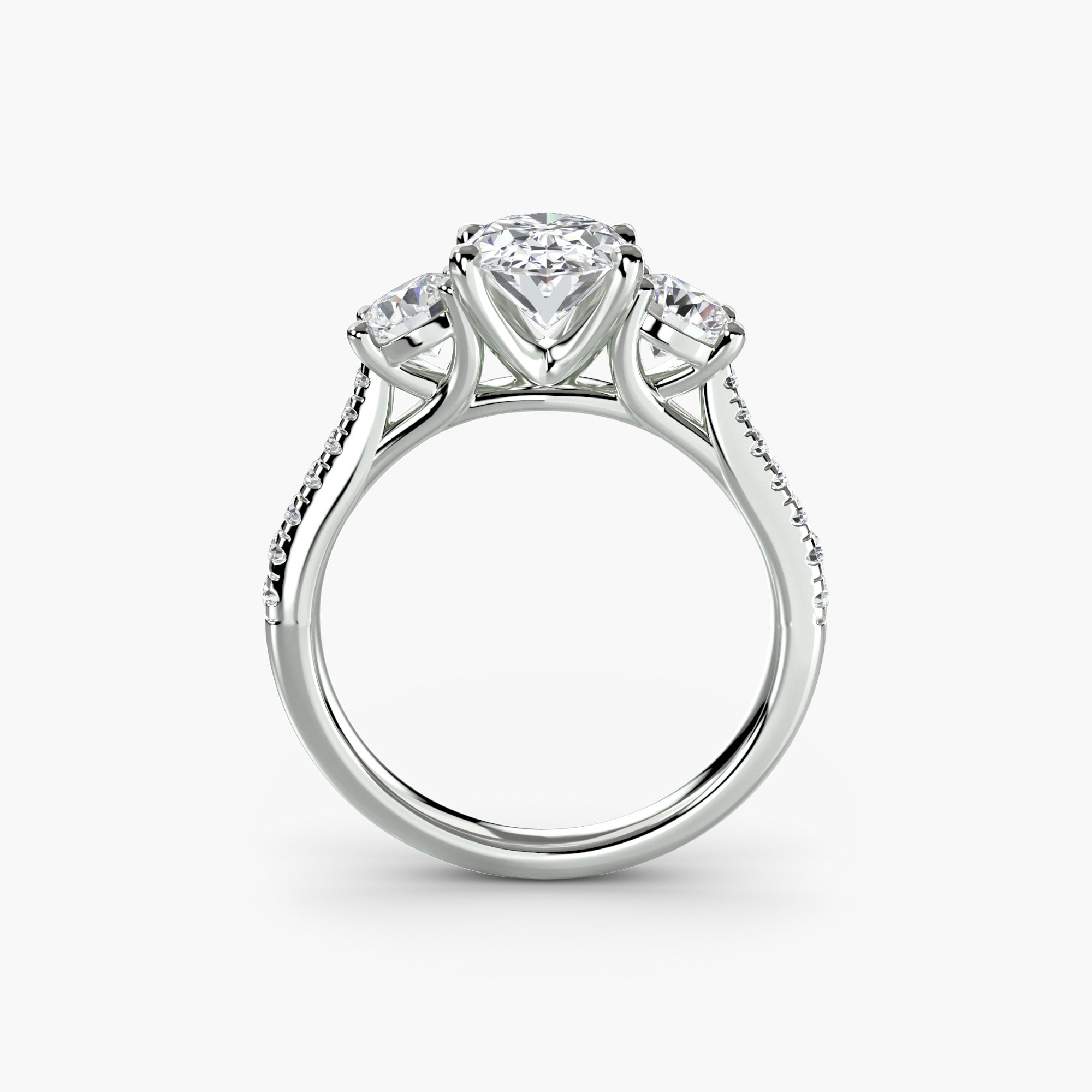 Oval Three Stone Pavé Tapered Shank Ring