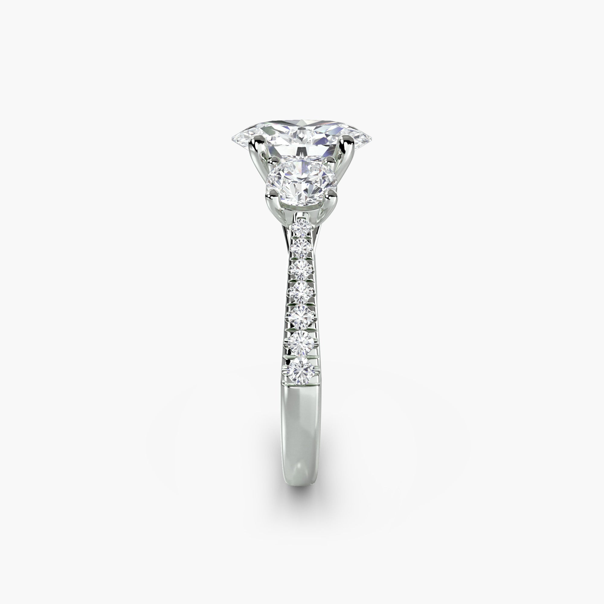 Oval Three Stone Pavé Tapered Shank Ring