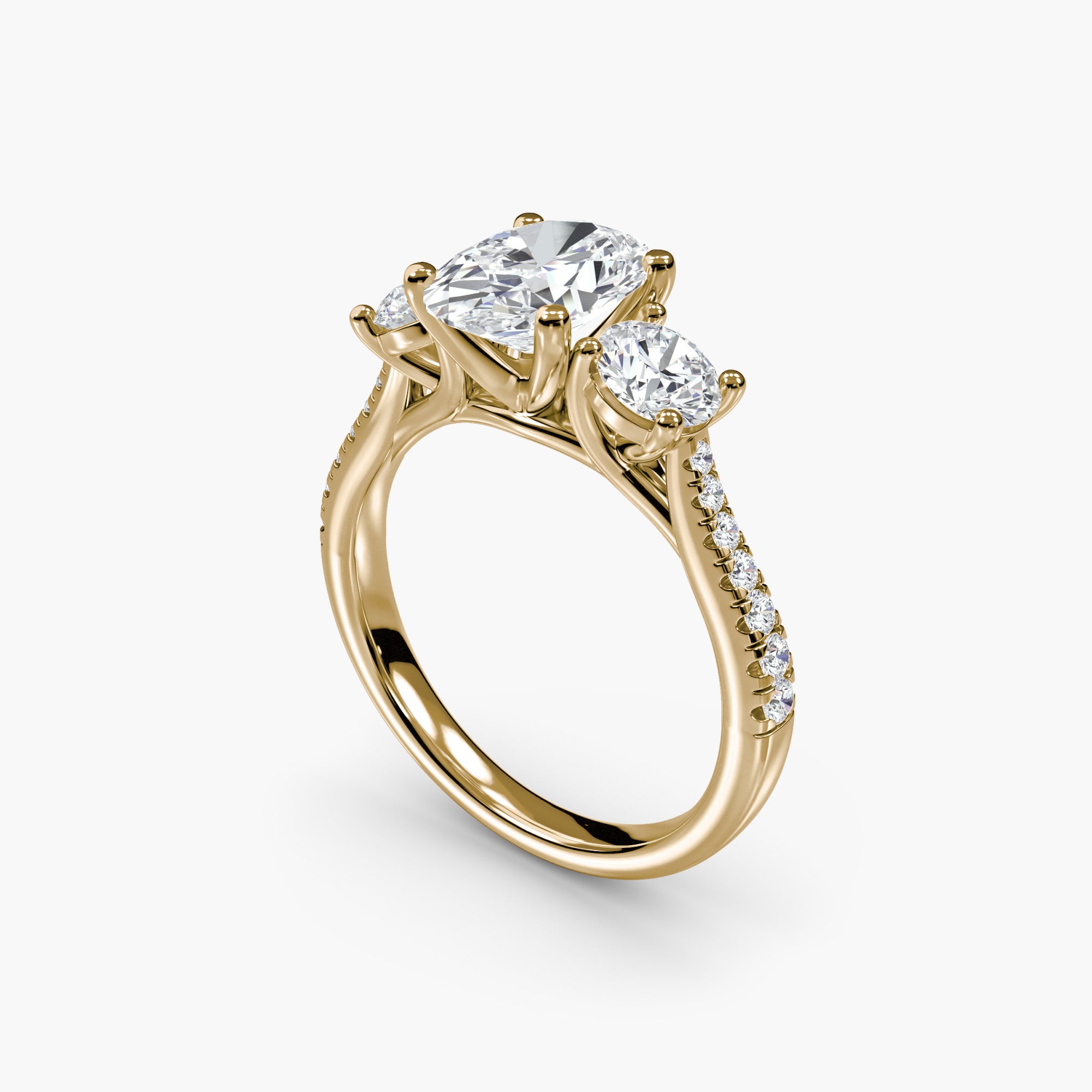 Oval Three Stone Pavé Tapered Shank Ring