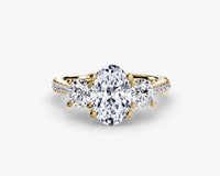 Oval Three Stone Pavé Tapered Shank Ring