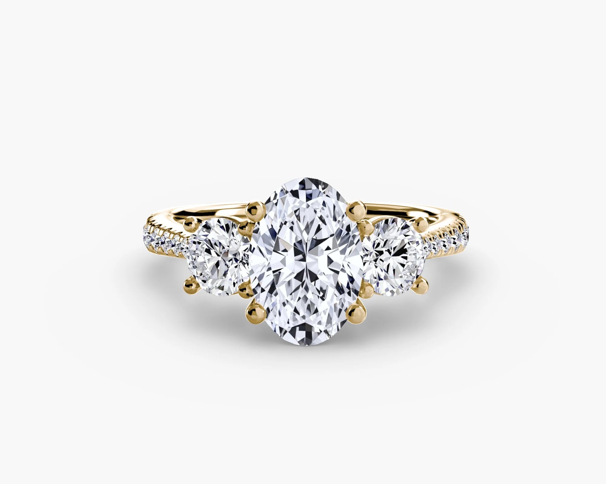 Oval Three Stone Pavé Tapered Shank Ring