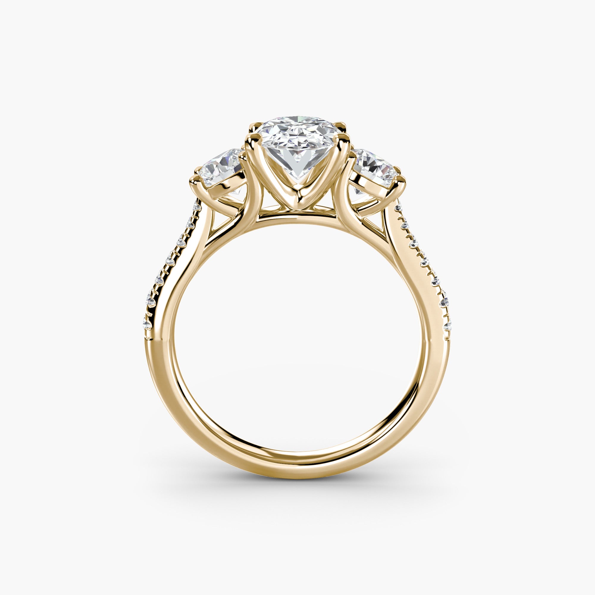 Oval Three Stone Pavé Tapered Shank Ring