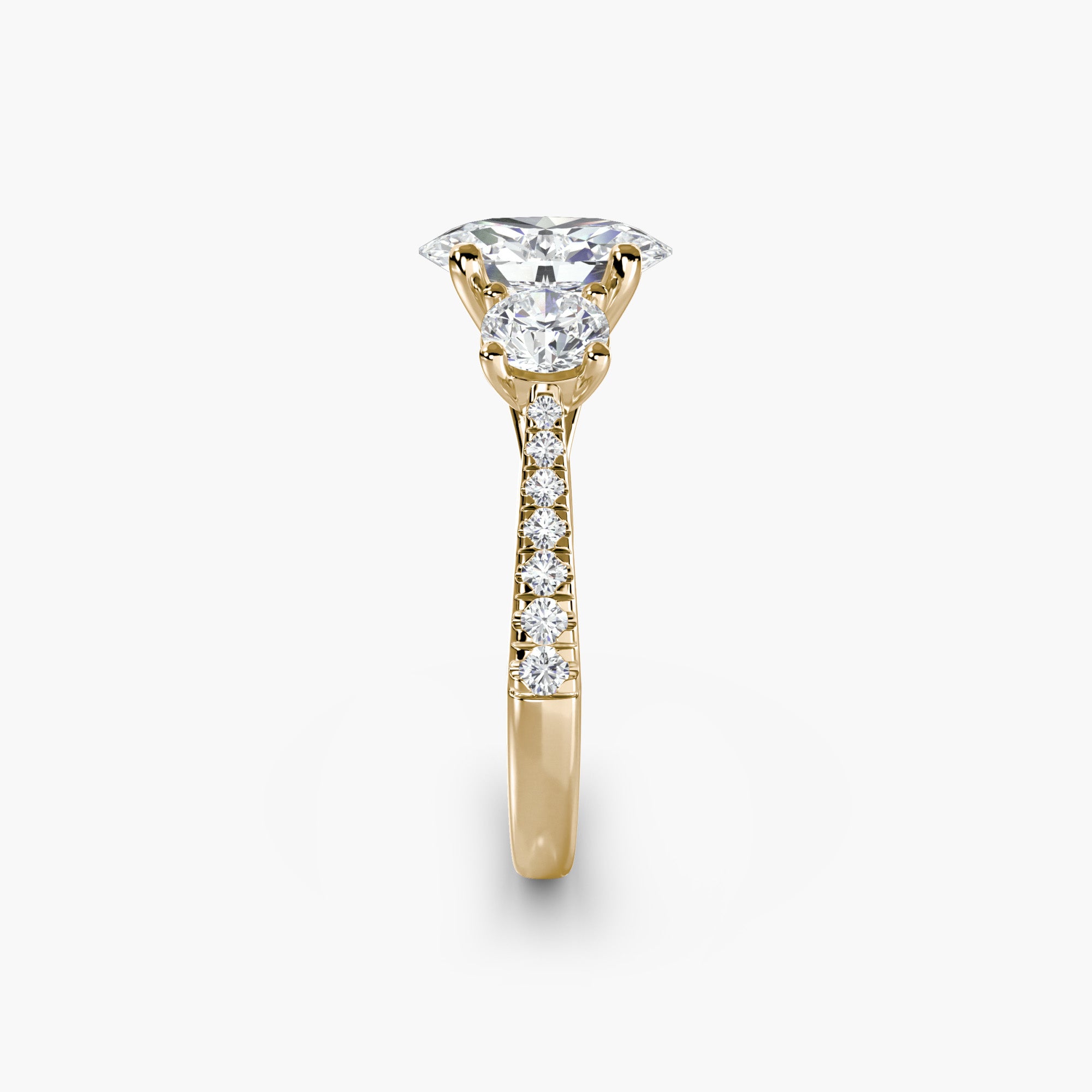 Oval Three Stone Pavé Tapered Shank Ring