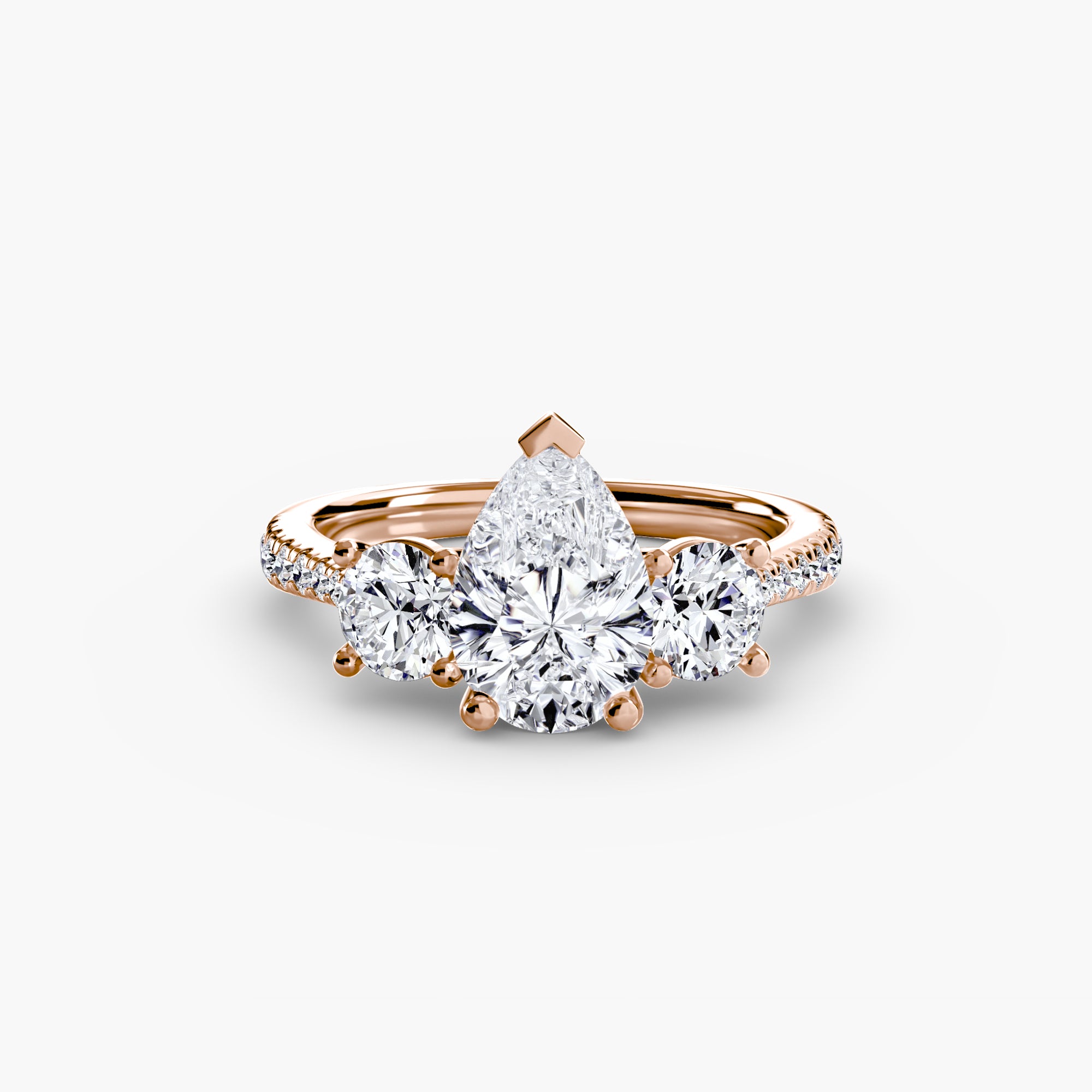 Three Stone Pavé Tapered Shank Ring