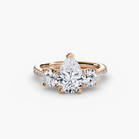 Pear Three Stone Pavé Tapered Shank Ring