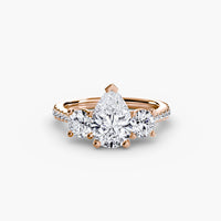 Three Stone Pavé Tapered Shank Ring