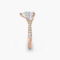 Pear Three Stone Pavé Tapered Shank Ring