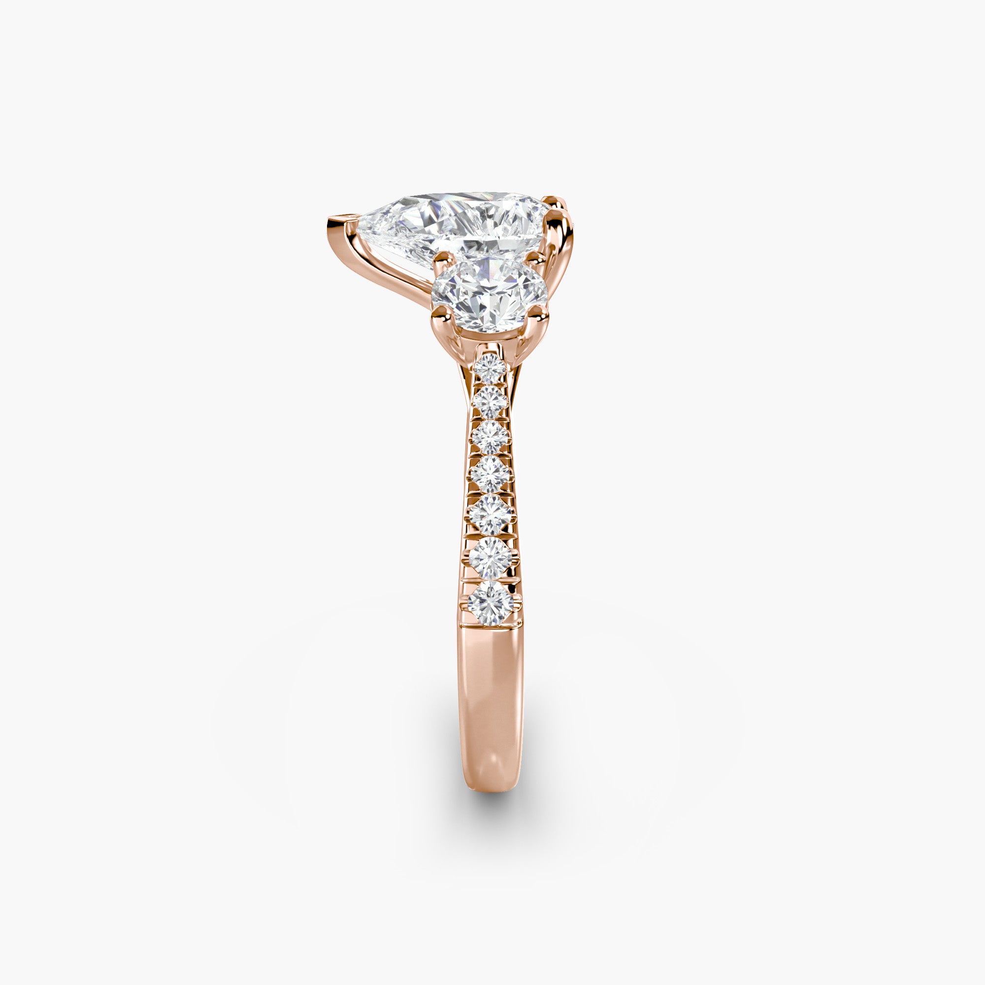 Pear Three Stone Pavé Tapered Shank Ring