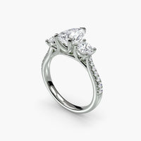 Pear Three Stone Pavé Tapered Shank Ring