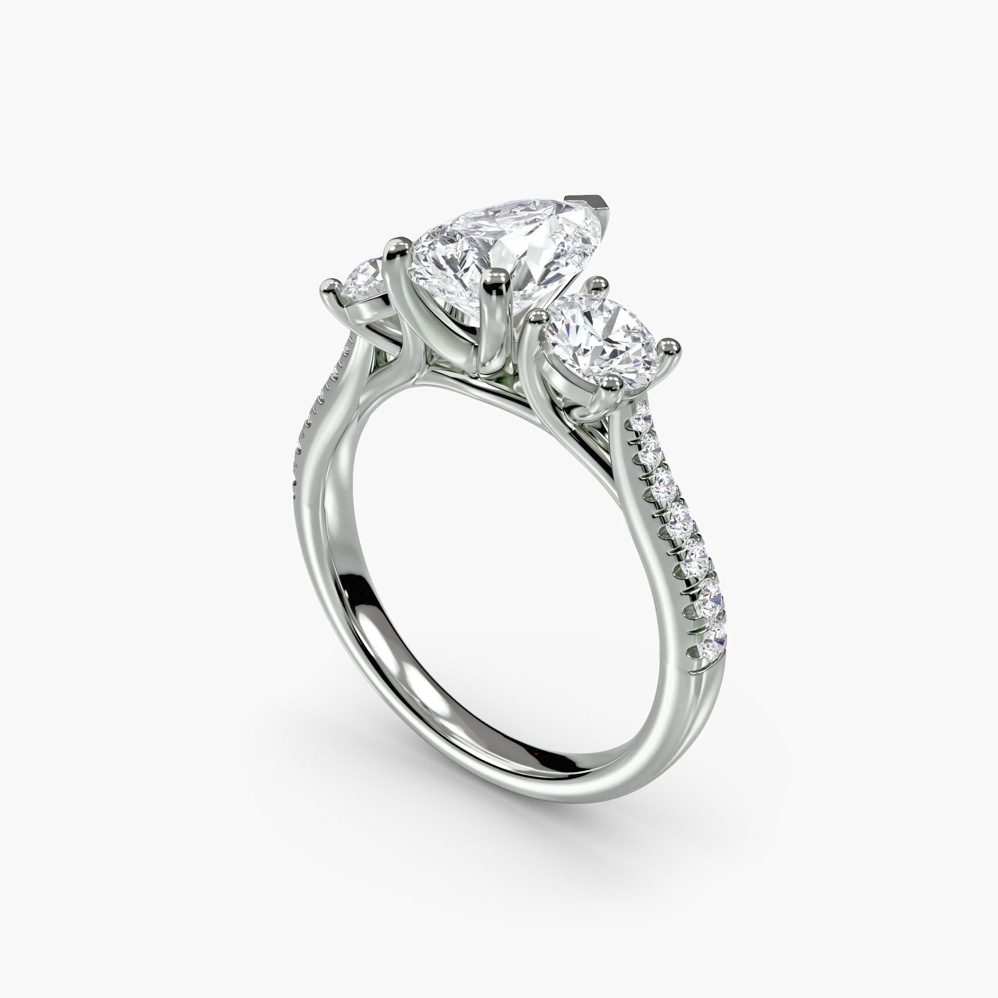 Pear Three Stone Pavé Tapered Shank Ring