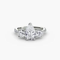 Pear Three Stone Pavé Tapered Shank Ring
