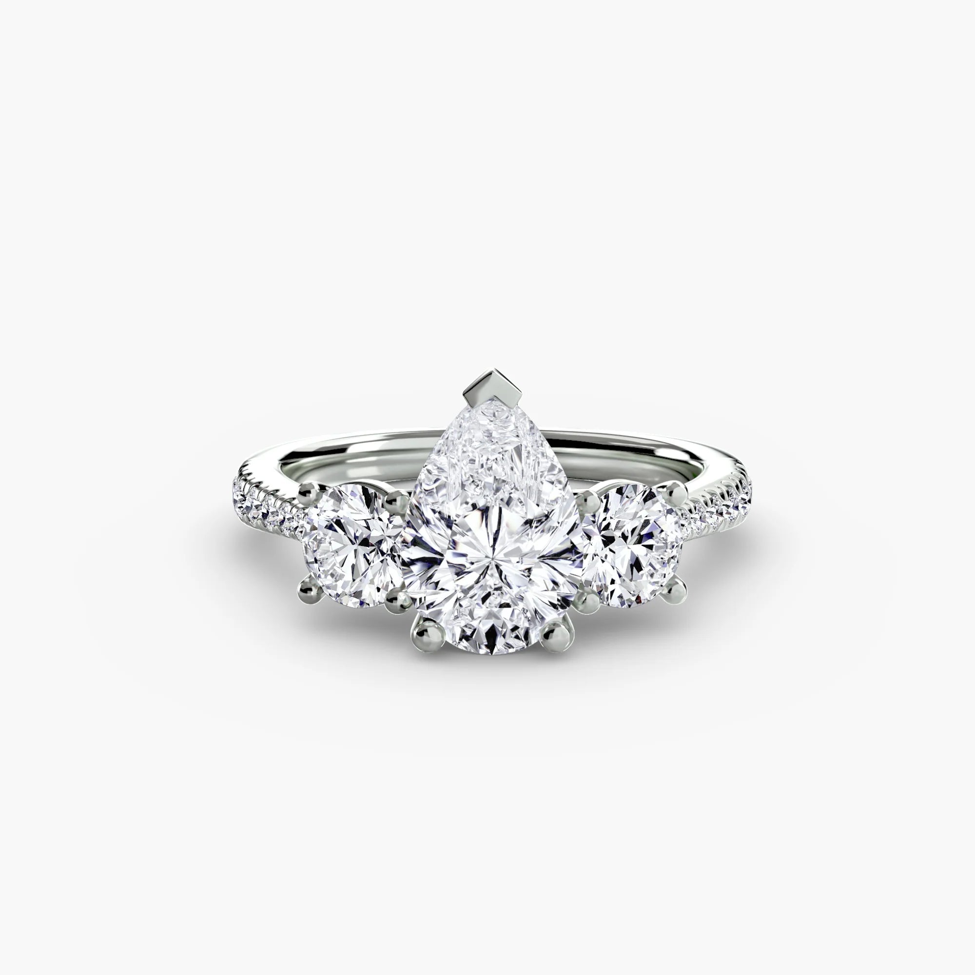 Pear Three Stone Pavé Tapered Shank Ring