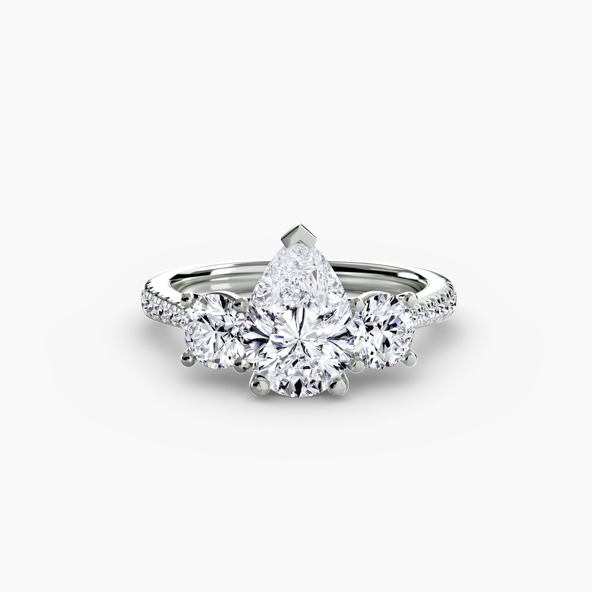 Three Stone Pavé Tapered Shank Ring