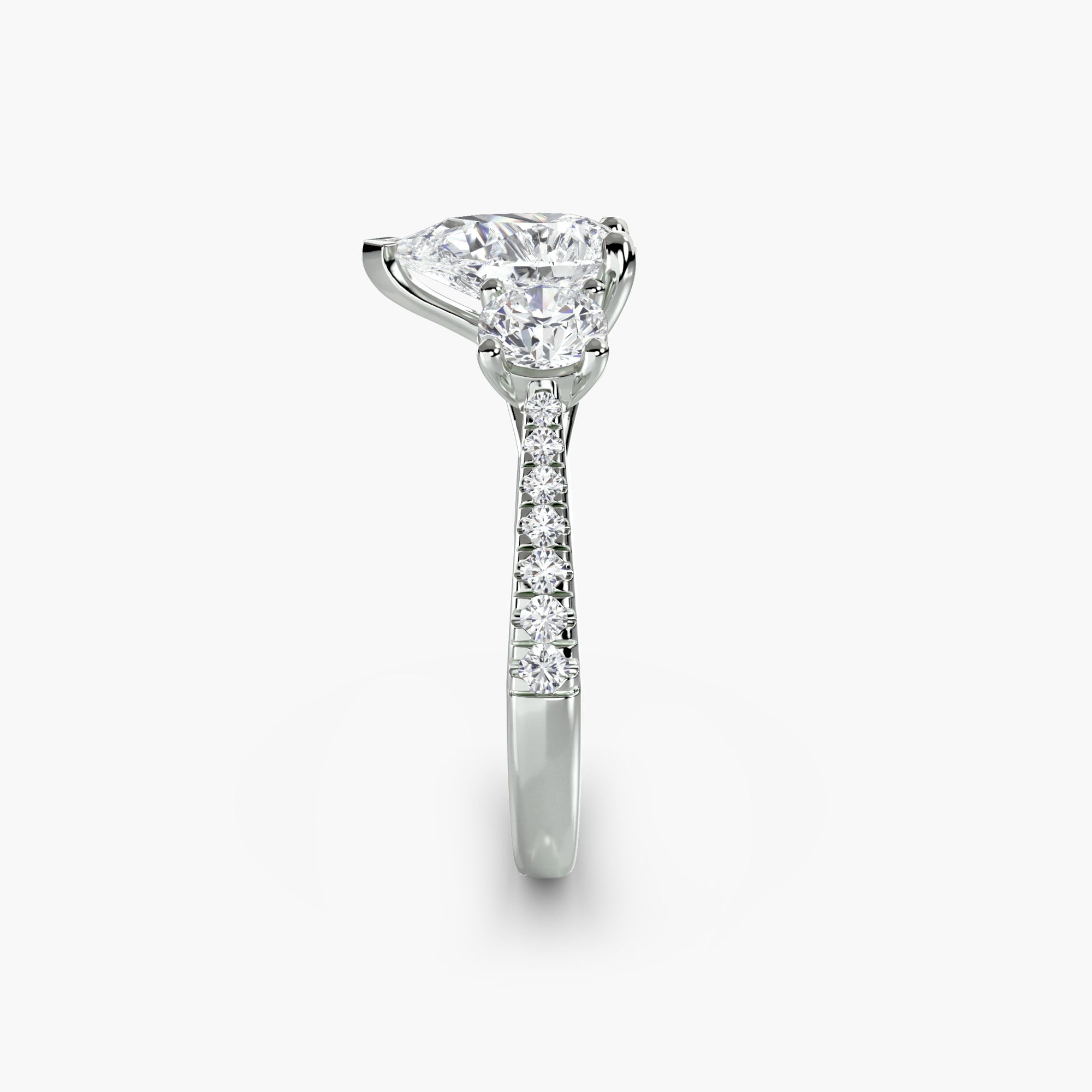 Pear Three Stone Pavé Tapered Shank Ring