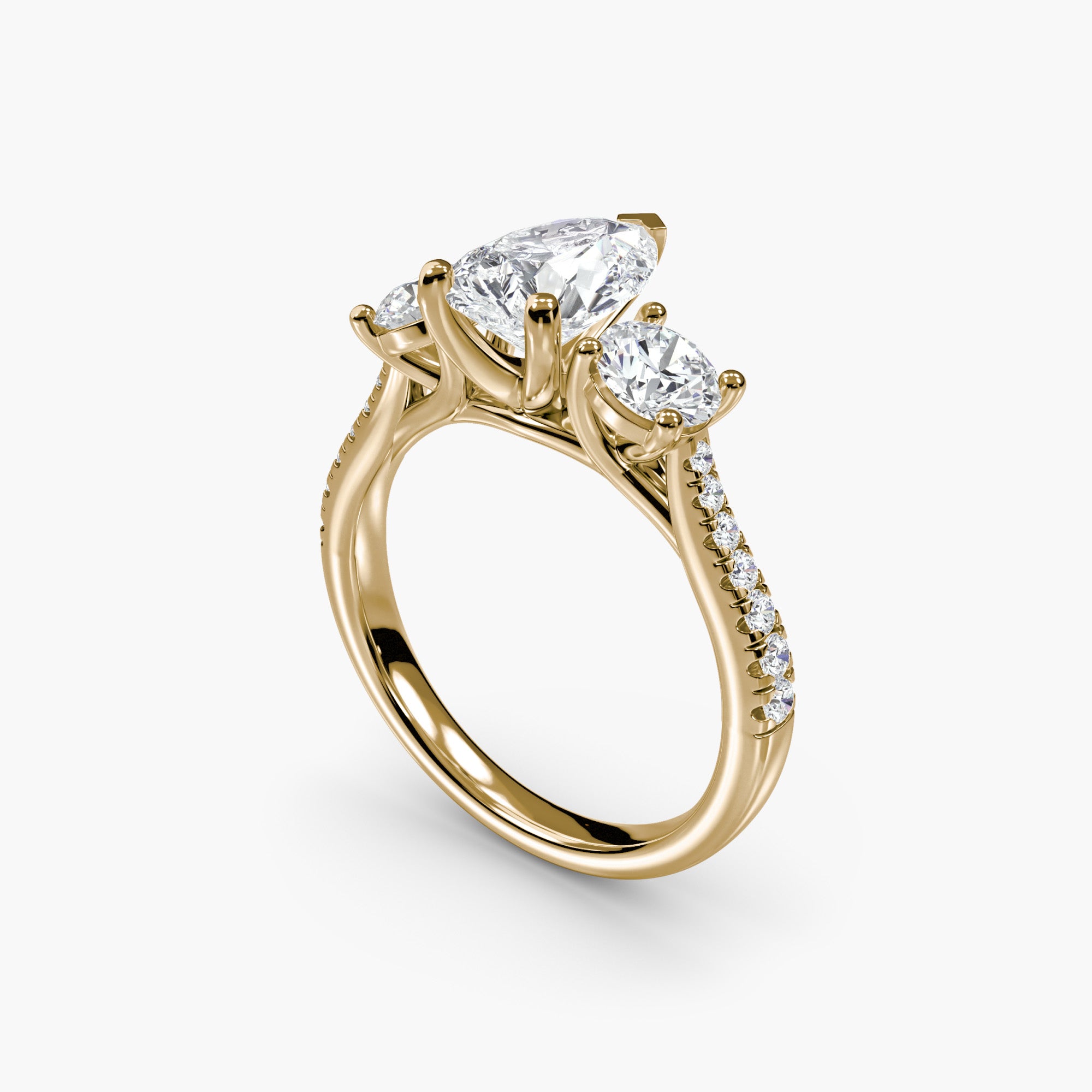 Pear Three Stone Pavé Tapered Shank Ring