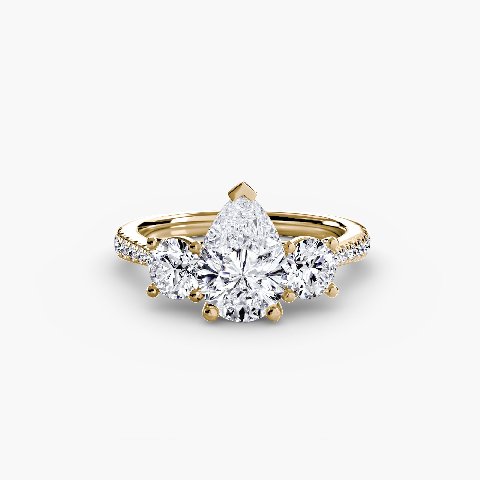 Three Stone Pavé Tapered Shank Ring