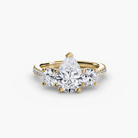 Three Stone Pavé Tapered Shank Ring
