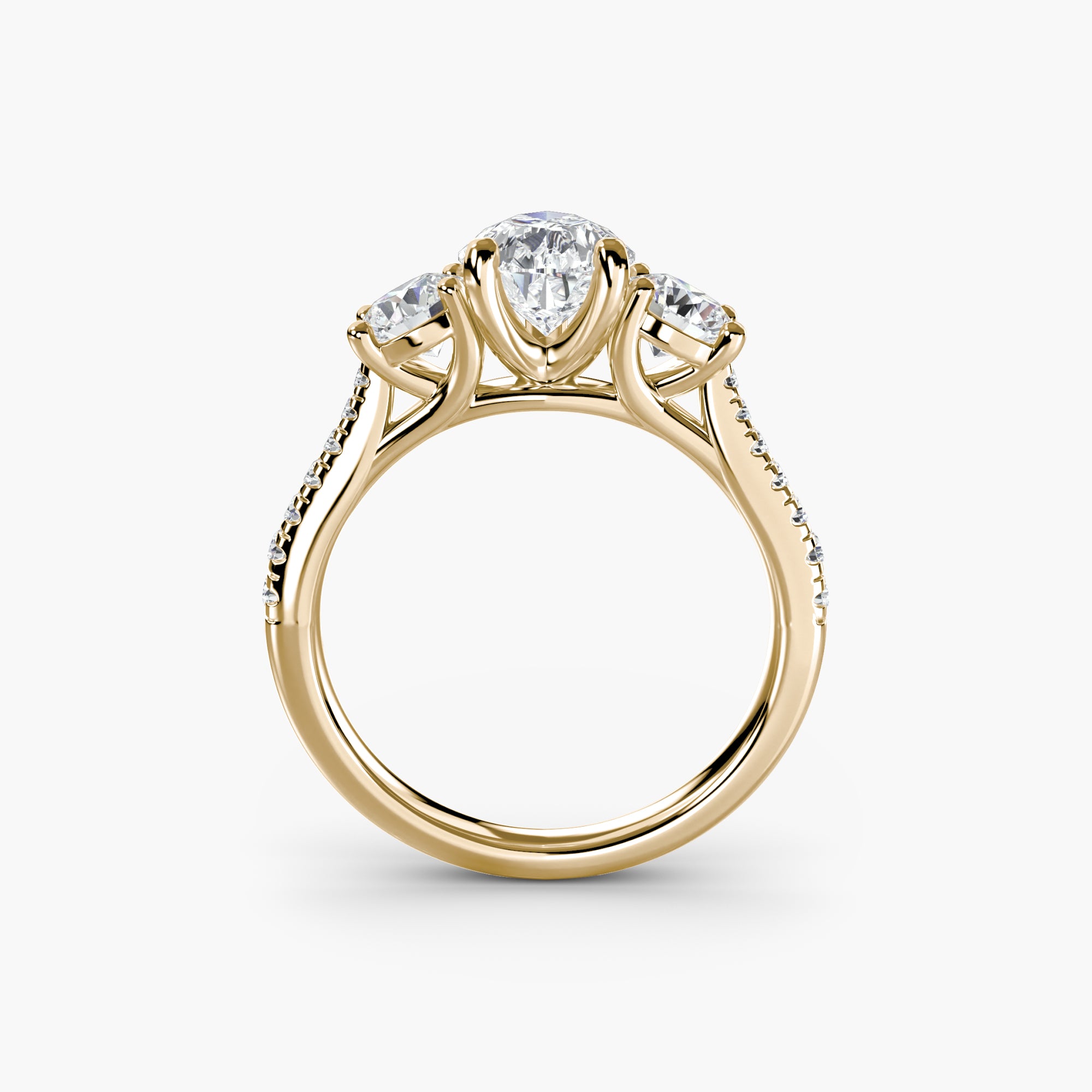 Pear Three Stone Pavé Tapered Shank Ring