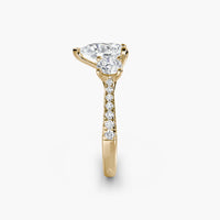 Pear Three Stone Pavé Tapered Shank Ring