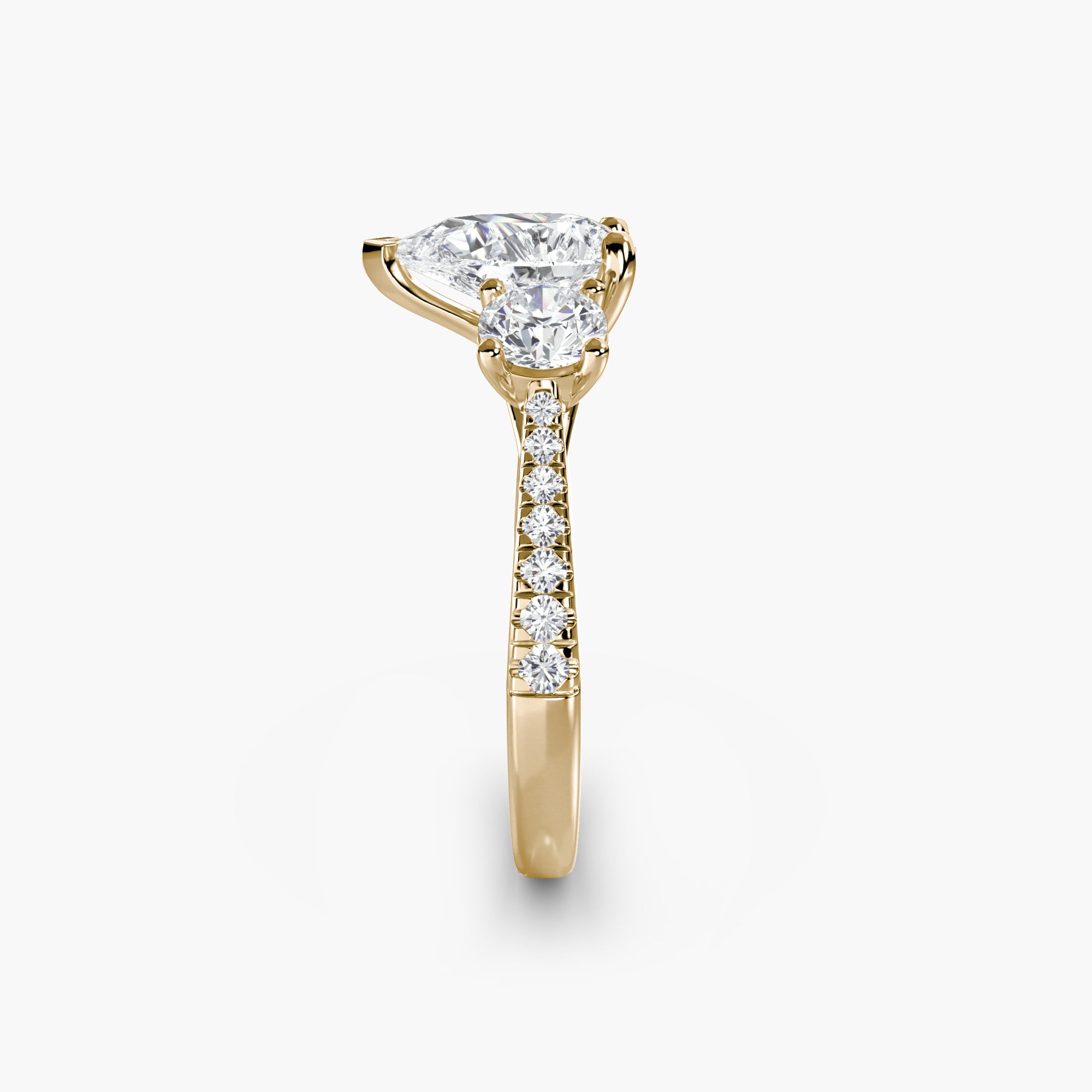 Pear Three Stone Pavé Tapered Shank Ring