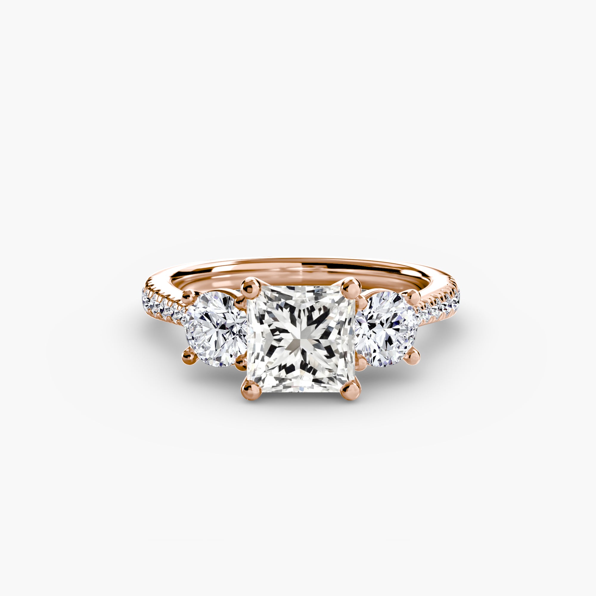 Three Stone Pavé Tapered Shank Ring