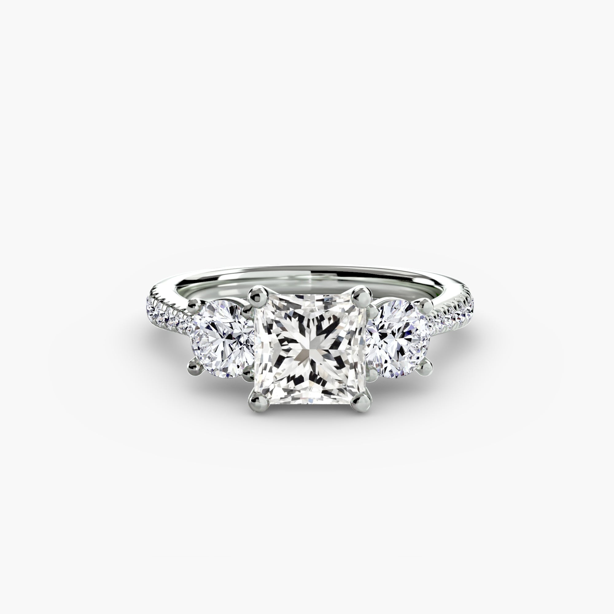 Three Stone Pavé Tapered Shank Ring